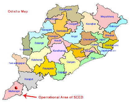 Map of Malkangiri district showing SEED's area of operation